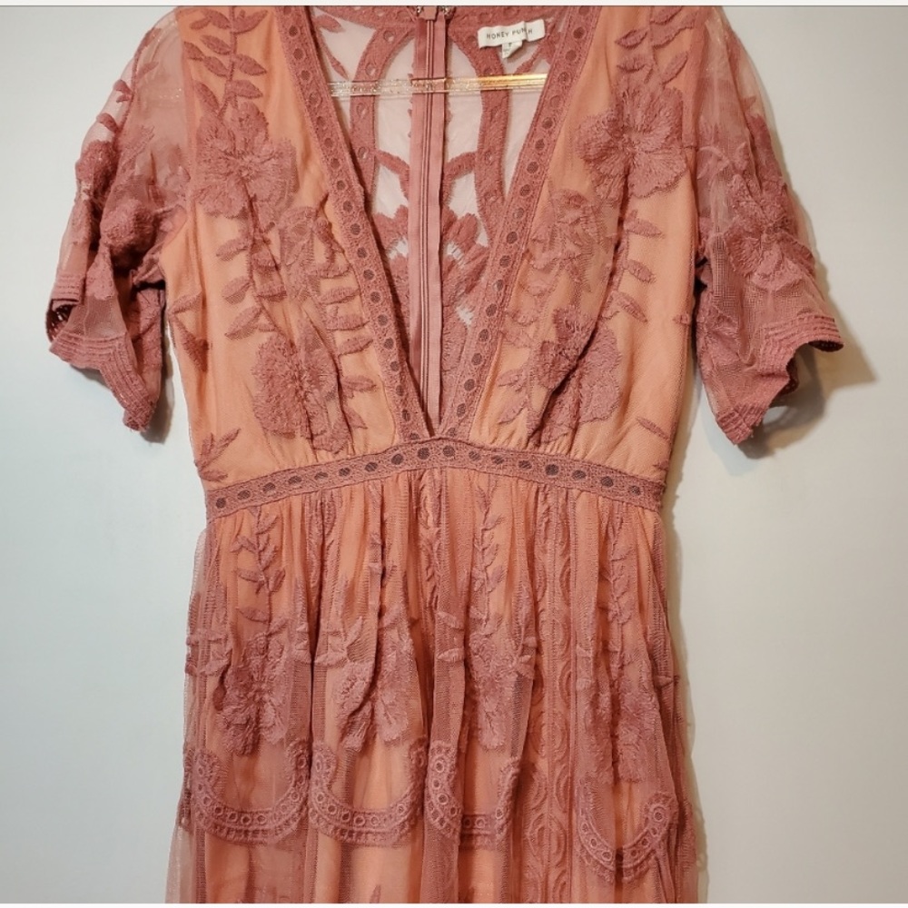 Pink lace maxi romper embroidered bridesmaid dress